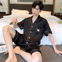 Lezimeng mens pajamas summer ice silk advanced sense 2021 new summer thin short-sleeved shorts home clothes