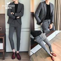 Rich bird casual small suit Mens suit thin handsome slim fit set of trendy Korean version of the British style Ruffian handsome suit