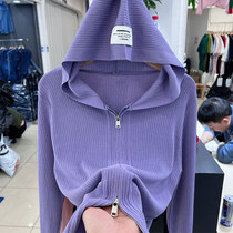 Even cap zipped ice silk knit cardigan jacket woman 2022 spring and summer design feeling small crowd Dont make a short outwear jacket