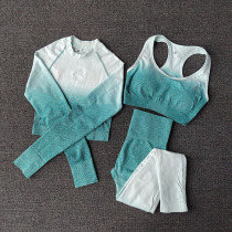 Foreign trade European and American sports suit women breathable quick-drying gathering hip yoga long sleeve running training three-piece set