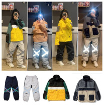 2022BSR same night field reflective veneer double board plus cotton thick men and women waterproof ski suit ski pants suit