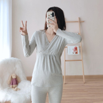 Pregnant women autumn clothes Spring and autumn postpartum breastfeeding pajamas monthly clothes Warm pregnancy bottoming home clothes single top