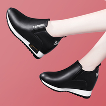 Slope leather shoes womens shoes deep mouth spring and autumn 2021 new versatile black inner thick soft leather soft soles casual shoes