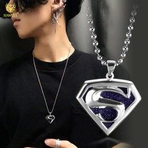 European and American silver jewelrySuperman sterling silver gemstone pendant mens necklace mens fashion accessories high-end sense niche design jewelry