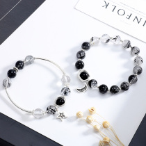 Sterling silver obsidian natural crystal couple bracelet a pair of female custom male love keepsake commemorative lettering couple models