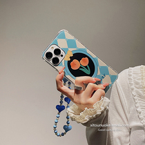 Sky Blue Rhombus Flowers iphone13 Apple Mobile Phone Shell 12pro Make-up Mirror 11 Strings Beads Bracelet Xsmax Xr Xiaoqing New Fashion Girls New All-bag Anti-Fall Protective Sleeve