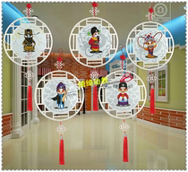 Retro Chinese style creative wood pendant kindergarten wall decoration season opera decoration painting wall decoration