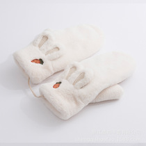 Gloves winter female half open finger plus velvet winter cute girl warm lady riding cycling anti-winter season students