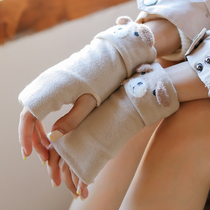 Gloves womens winter Korean version of the wild student sweet and cute half-finger Japanese ins exposed pointer woven wool gloves tide