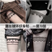 Leg ring lace tattoo sticker Thigh waterproof long-lasting simulation large pattern Feminine bow Korean flower simulation paper