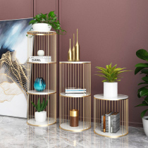 Round light luxury living room shelf Multi-layer Wrought iron bookshelf Floor-to-ceiling indoor shelf Bathroom storage rack Simple flower rack