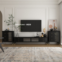 Nordic retro Changhong glass light luxury TV black audio-visual cabinet Net red solid wood coffee table TV cabinet combination