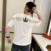 Short-sleeved mens fashion simple cotton T-shirt mens summer 2021 new wild ins tide brand white half-sleeved top