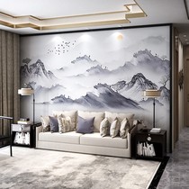 New Chinese classical landscape integrated wall panel TV sofa Background wall buckle plate bamboo wood fiber wood finish wall panel