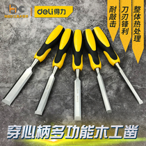 Del plank chisel percussion through the plastic handle chisel flat chisel knife steel chisel Carpenter carving flat chisel slotted chisel