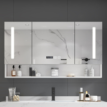  Smart mirror Simple solid wood mirror cabinet Bathroom waterproof storage mirror box with light Toilet mirror defogging with shelf