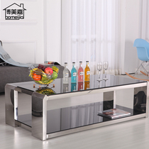 Tempered glass coffee table TV cabinet combination stainless steel simple modern reception meeting guest negotiation rectangular small apartment