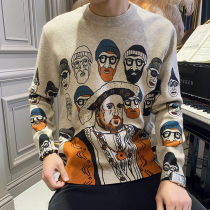 LX genuine • crooked nut print sweater winter mens inner knit base shirt round neck wool sweater sweater