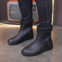 Winter rain shoes men plus velvet thick short tube rain boots waterproof non-slip low-top water shoes fashion men warm cotton rubber shoes