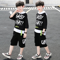 Next Inss Boys Suit 2022 Summer New Korean Version Foreign Air Short Sleeve Letter Loose Clothing Two Sets