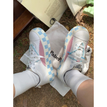 Xu Liu Mang original thick bottom Big Head wild cute chess board canvas shoes cross triangle strap sweet and cool wear