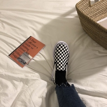Xu Liu Mang summer ins checkerboard black and white grid pedal canvas shoes wild college chic men and women lovers cloth shoes