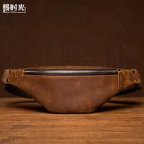 Slow Time Vintage Crazy Horse Leather Handmade running bag Multifunctional Leather Chest Bag Mens Casual Head Cowhide shoulder bag