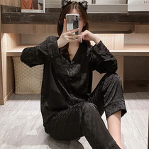 Jacquard BAO WEN series ~ light luxury celebrity spring and autumn pajamas women Ice Silk High sense long sleeve trousers suit