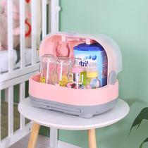 Baby bottle box with lid dustproof drain rack Large portable storage box Baby tableware storage box