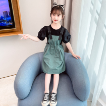  Girls  dresses summer 2021 new Western style net red Korean skirt childrens summer mid-size childrens strap skirt