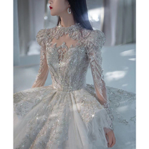Long sleeve main wedding dress bride 2021 new big tailing female French light and small man court wind winter