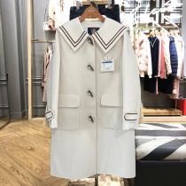 Bear woolen coat Zhao Rusi same autumn Academy wind horn buckle long coat female TTJW218903N
