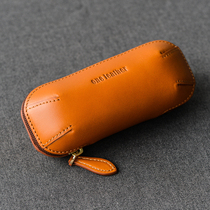 one leather leather tanned first layer cowhide single portable pipe bag handmade cowhide glasses case Vintage
