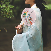 Guanfo Museum Cultural and Ancient Painting Series Creative Group Fan Long-handled Tassel Girl Heart Palace Fan Summer Heat Round Fan