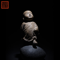 Guanhui Museum Lin Zhaofa pure little monk stone carving ornaments Taiwan iron ball stone collection craft