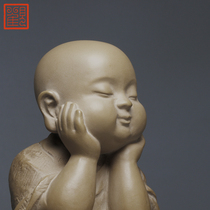 Guanhui Museum Lin Zhaofa pure little monk stone carving ornaments Taiwan iron ball stone collection craft