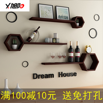 Solid wood wall shelf non-perforated wall bookshelf wall cabinet living room TV background wall decoration wall partition