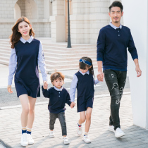 Fried Street parent-child clothing 2021 autumn and winter New Family three or four foreign gas fake two mother and daughter dress father and son shirt