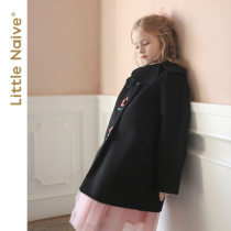 LittleNaive winter girls mid-length coat black medium and large children wool double-sided coat parent-child coat
