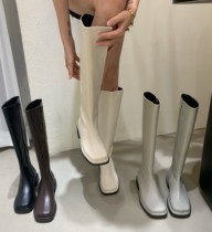 Hong Kong Korean version of leather flat-bottomed boots four seasons universal Martin boots womens head white high-barrel knight boots