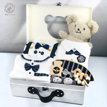 Newborn supplies baby gift box male baby winter long-sleeved cotton gentleman one-piece romper suit full moon ceremony