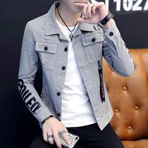 Spring and autumn new denim jacket mens fashion personality motorcycle short jacket lapel coat handsome clothes coat