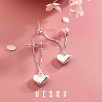 s925 pure silver double loving ear pendant long chain exaggerated rear-hanging ear line Ear Spiked in the face Thin earthen