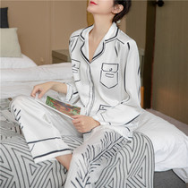 Graffiti life~good texture not popular spring and autumn thin ice silk pajamas womens long-sleeved trousers fashion suit