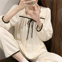 Is gentle ~ sweet girl heart square collar court style pajamas female spring and autumn cotton long sleeve trousers two-piece set