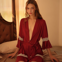 2021 new silk sexy pajamas womens spring and autumn summer ice silk private bathrobe long thin nightgown bride wedding