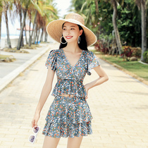Split skirt womens swimsuit covering belly thin chest gathering sexy Korea beach resort hot spring couple swimsuit