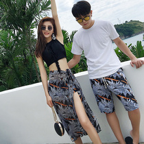 Couple bathing suit female fairy Fan split flat angle three-piece set small chest gathered sexy cover belly thin hot spring swimsuit