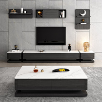Minimalist rock board TV cabinet coffee table combination Nordic floor cabinet 2021 new rock board coffee table black furniture