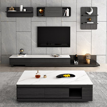  Italian rock board coffee table TV cabinet combination living room small apartment retractable rock board TV cabinet Marble coffee table table